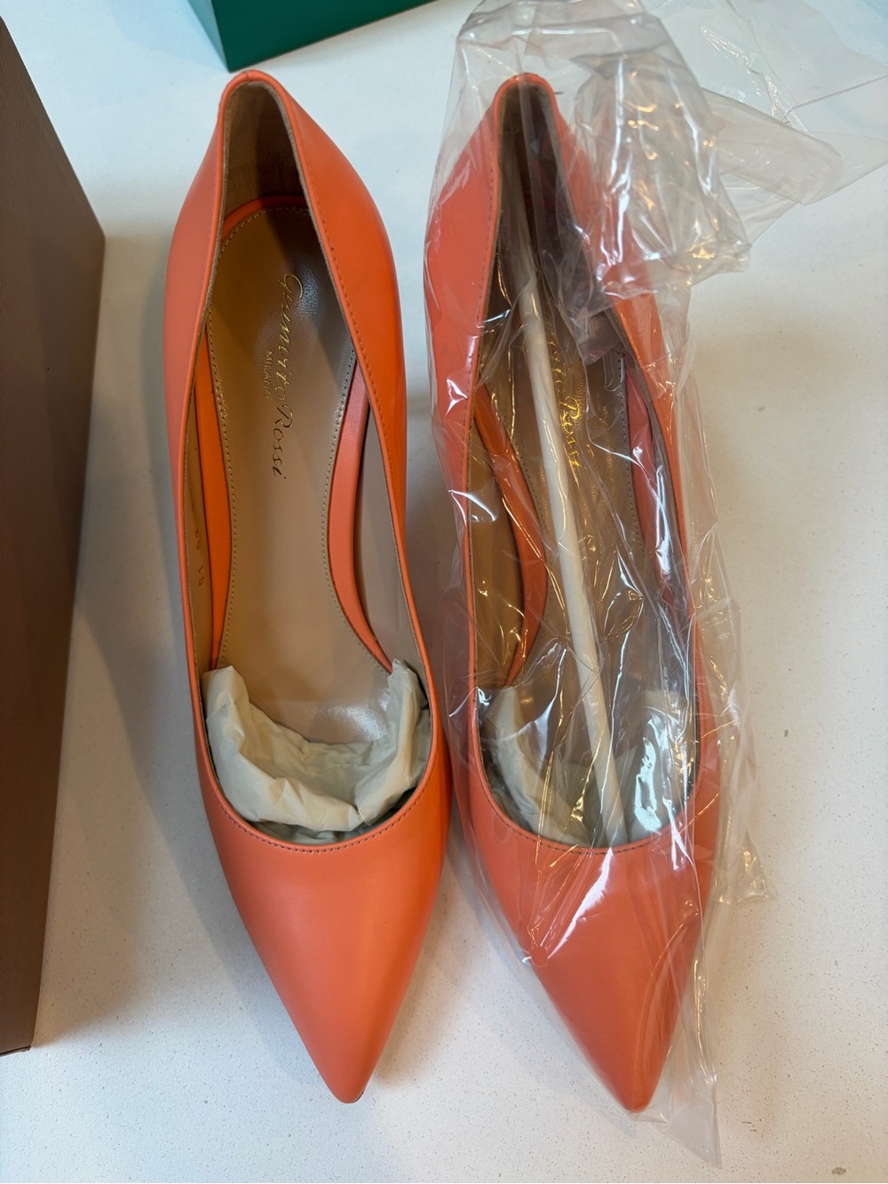 Gianvito Rossi Coral Pointed-Toe Leather Pumps
